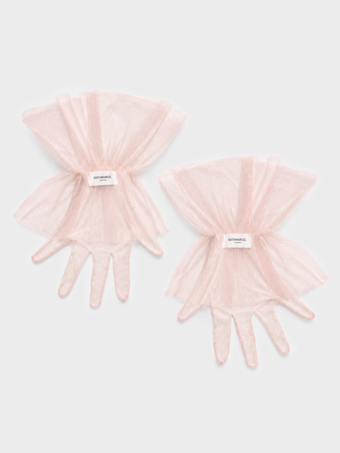 SHORT PINK TULLE GLOVES WITH GATHERED RUFFLE