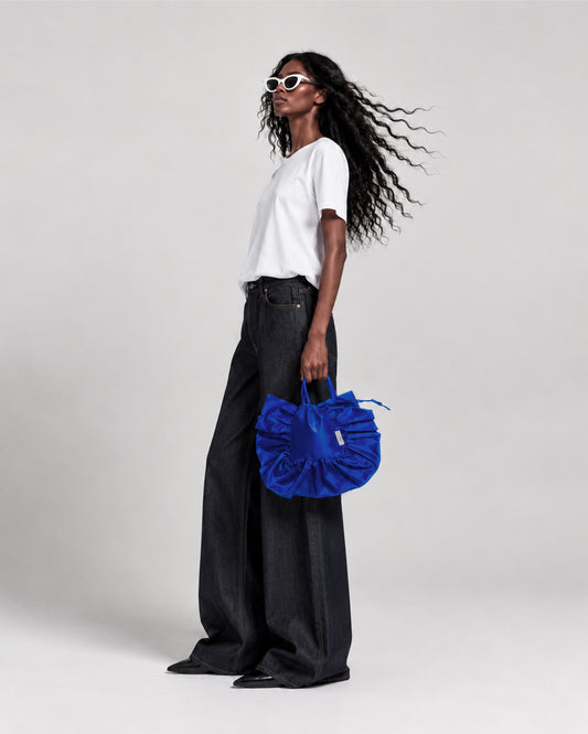 ELECTRIC BLUE SILK FRILL MARION BAG