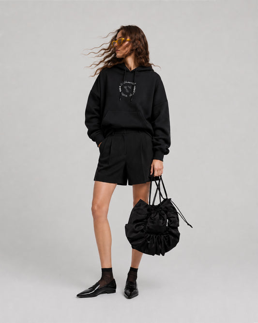 BORSA MARION NERA IN SETA CON ROUCHE