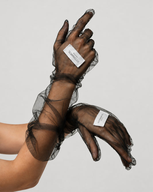 GUANTI CORTI IN TULLE NERO