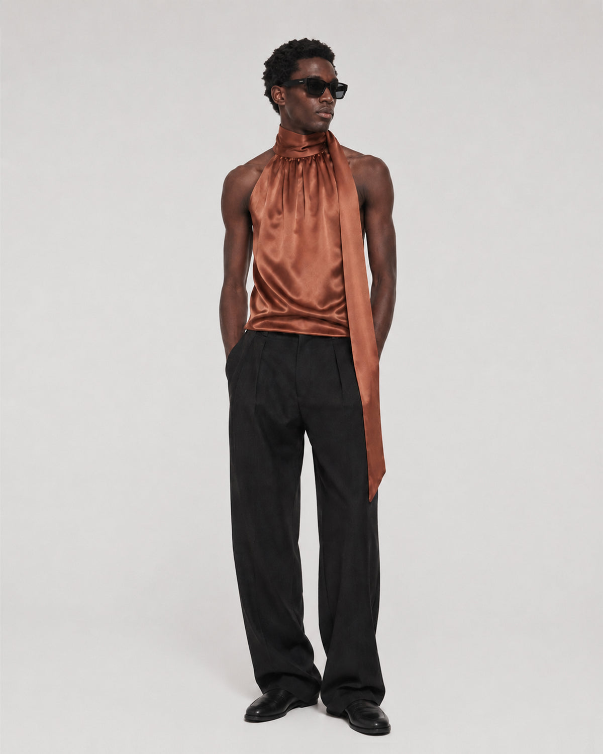 COPPER VISCOSE SATIN HALTER TOP
