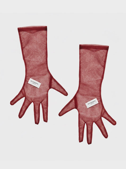 SHORT BURGUNDY TULLE GLOVES