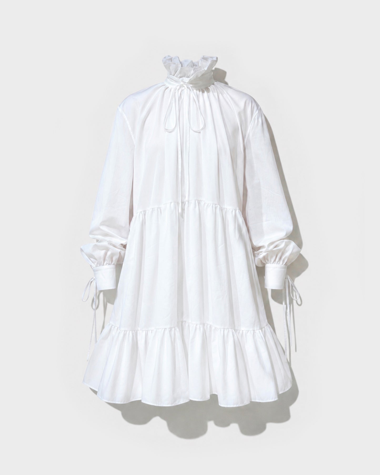 WHITE POPLIN RUFFLED DRESS