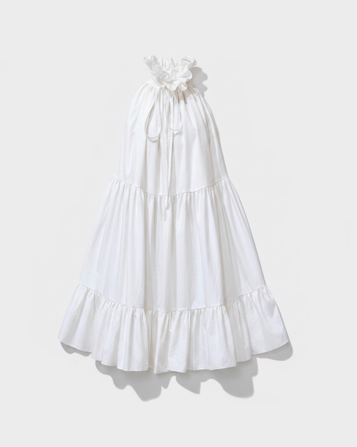 HALTER NECK WHITE POPLIN RUFFLED DRESS