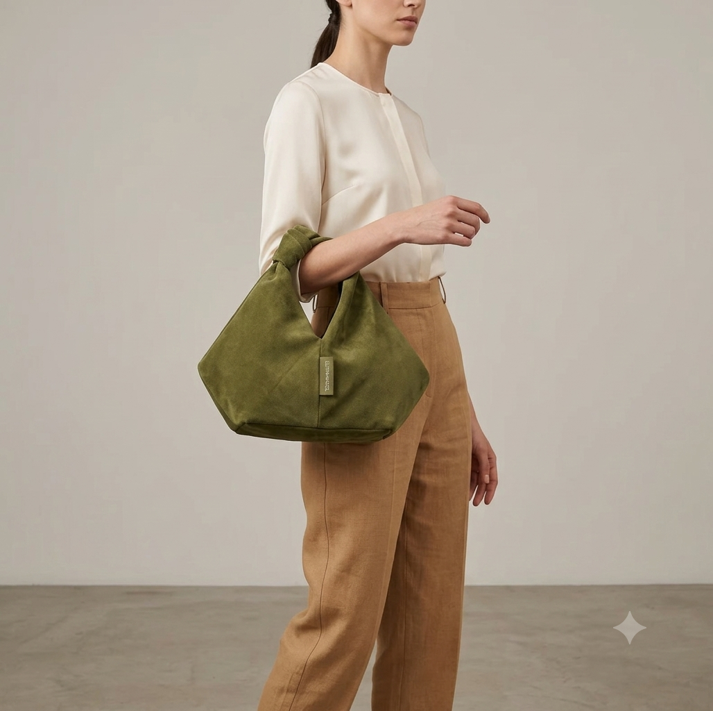 GREEN ALCANTARA KNOT BAG
