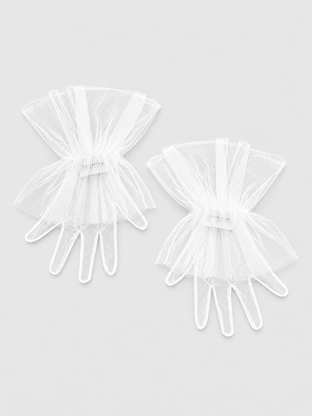 SHORT WHITE TULLE GLOVES WITH GATHERED RUFFLE