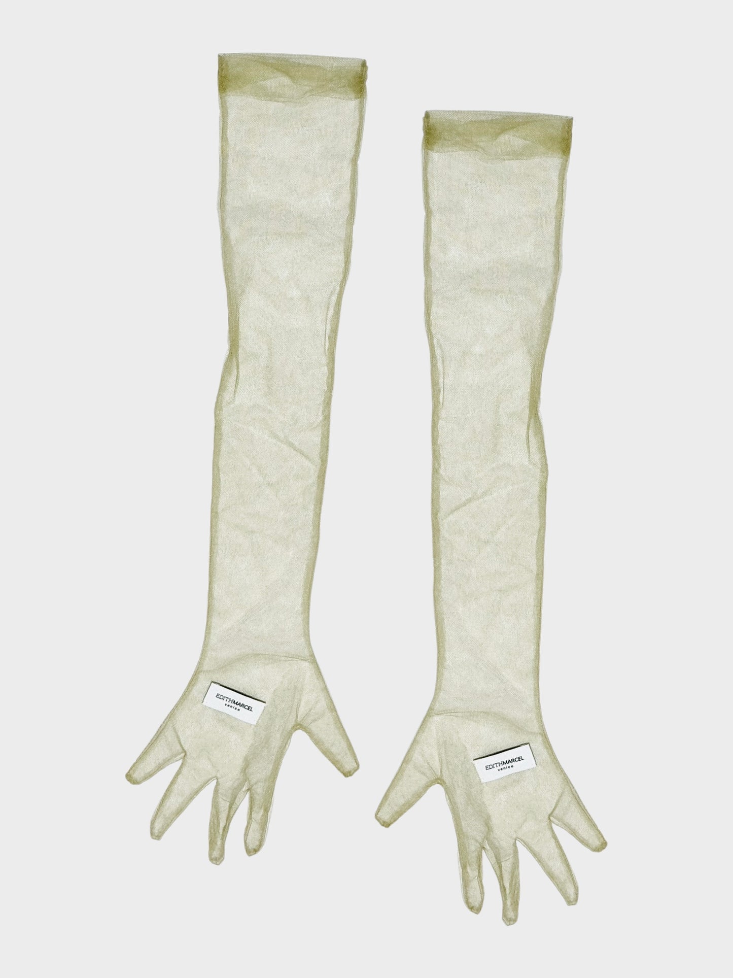 Green long tulle gloves.