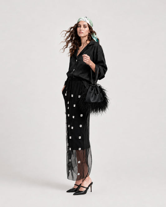 BLACK OSTRICH MARION BAG