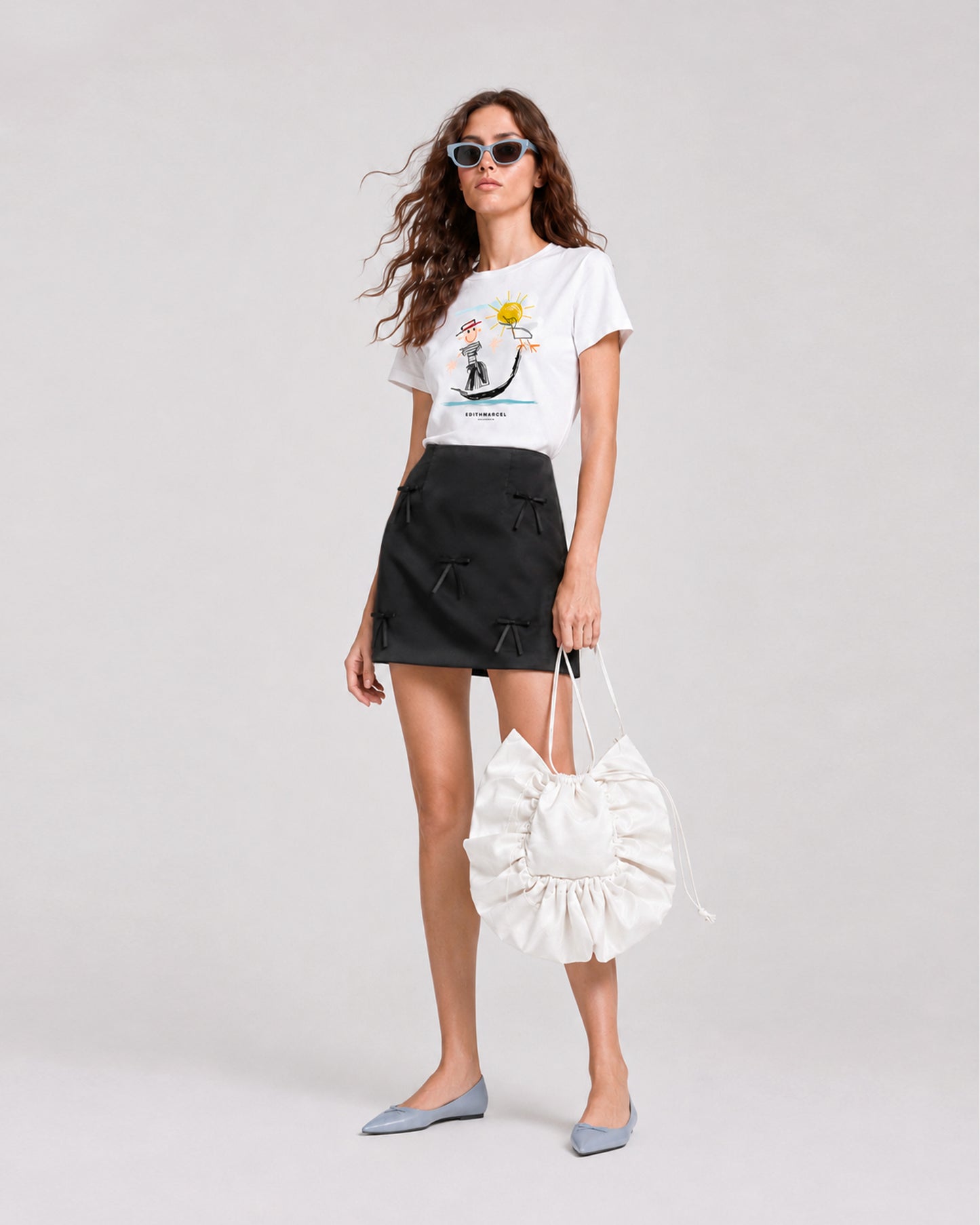 WHITE SILK FRILL MARION BAG