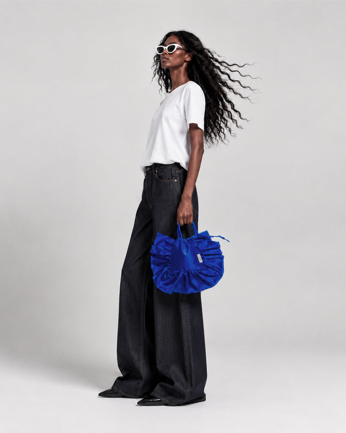 ELECTRIC BLUE SILK FRILL MARION BAG