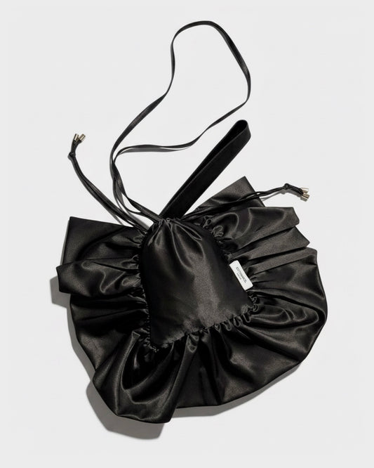 BLACK SILK FRILL MARION BAG