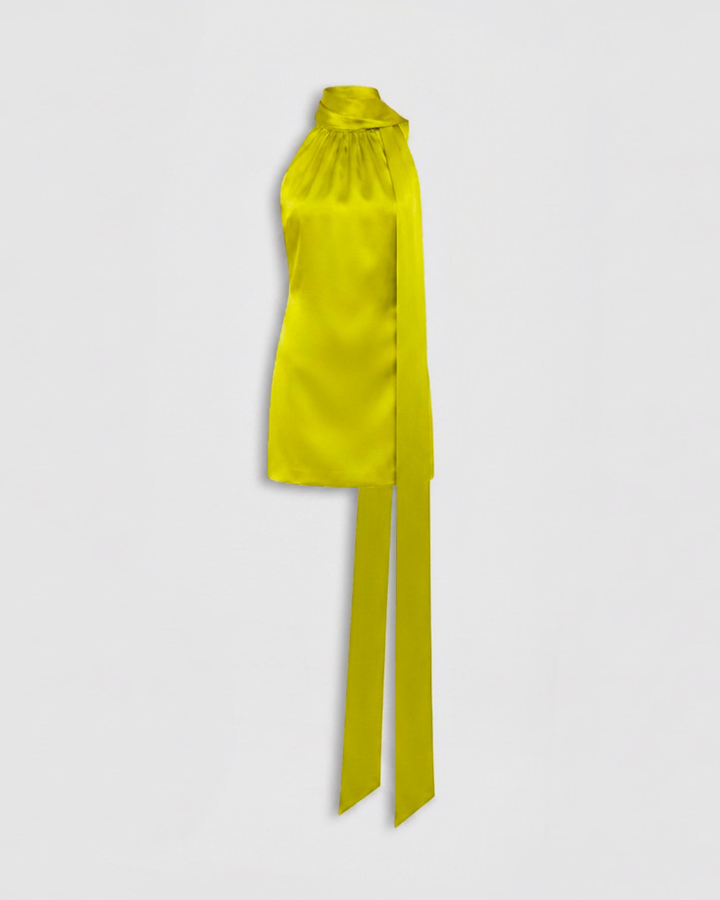 GREEN VISCOSE SATIN HALTER MINI DRESS