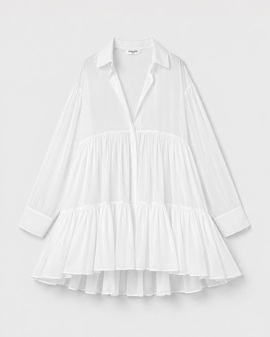 RUFFLED GEORGETTE WHITE SHIRT/DRESS