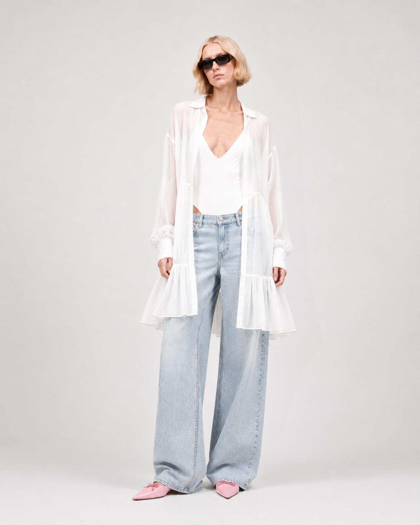 RUFFLED GEORGETTE WHITE SHIRT/DRESS