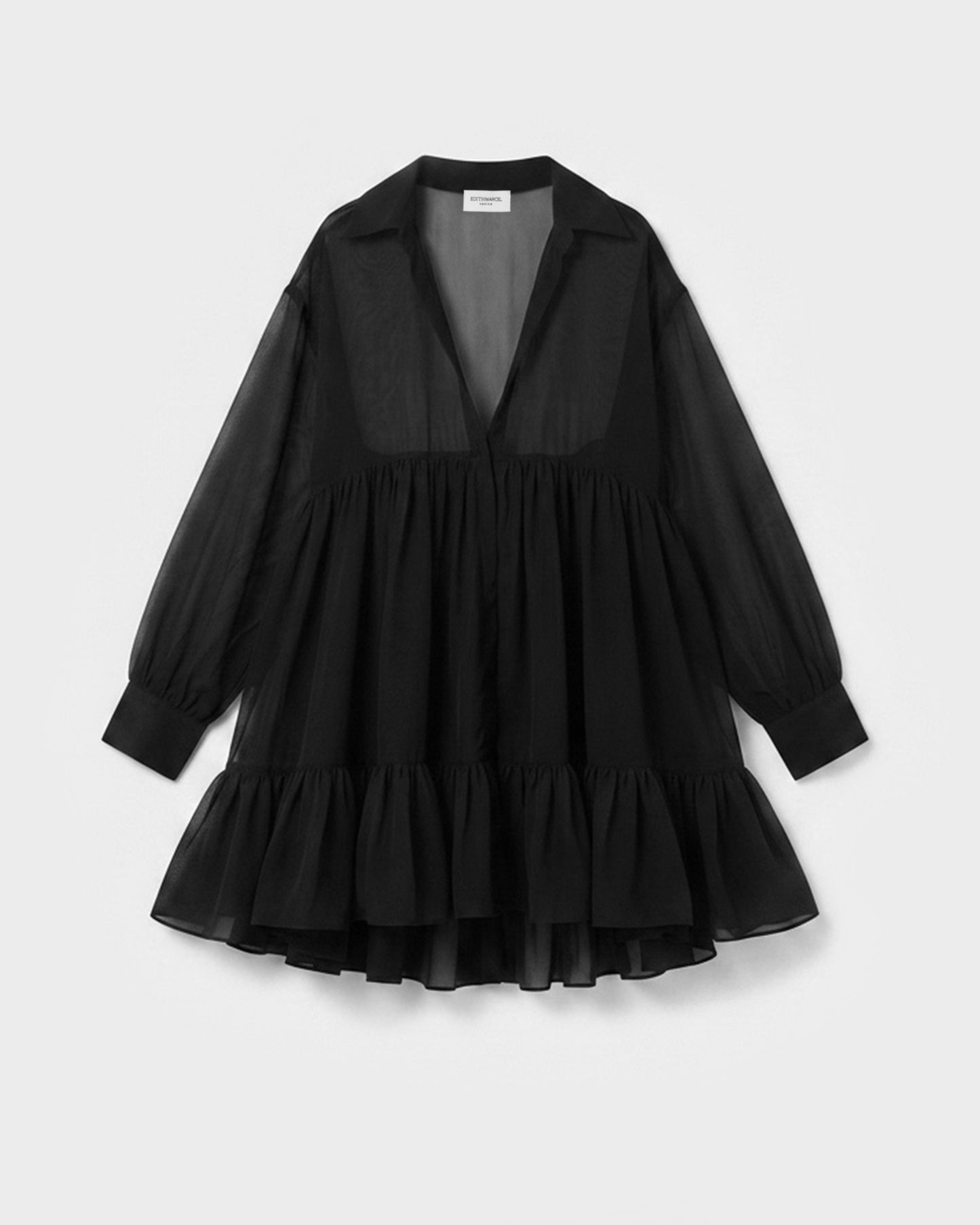RUFFLED GEORGETTE BLACK SHIRT/DRESS