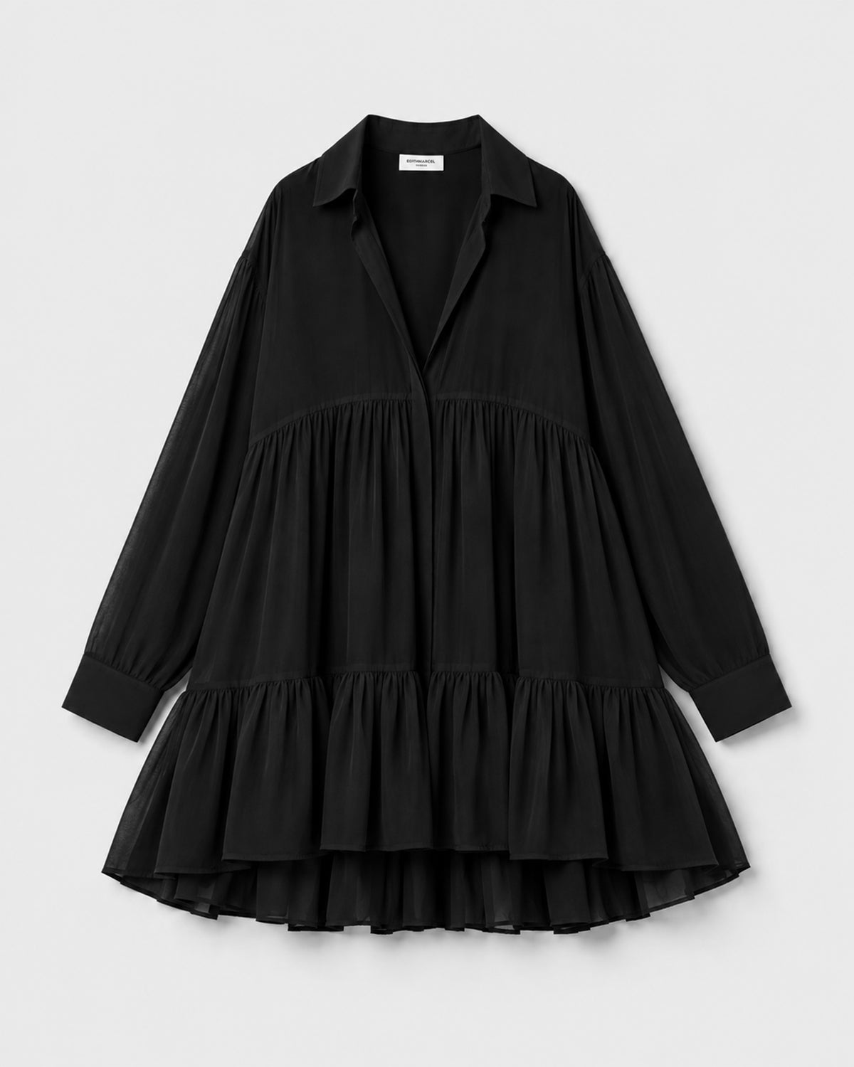 RUFFLED GEORGETTE BLACK SHIRT/DRESS