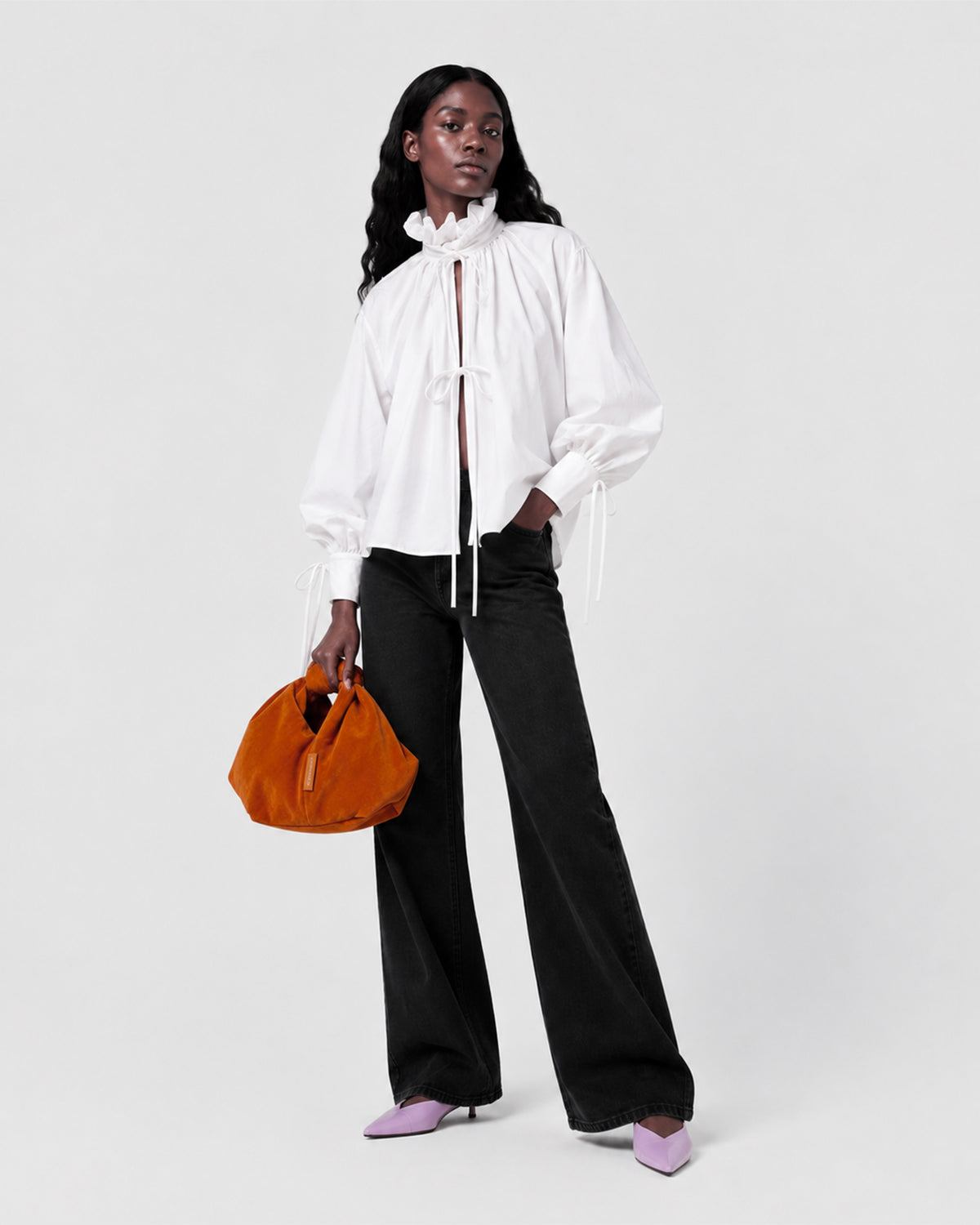 POPLINE SHIRT WITH RUFFLED COLLAR