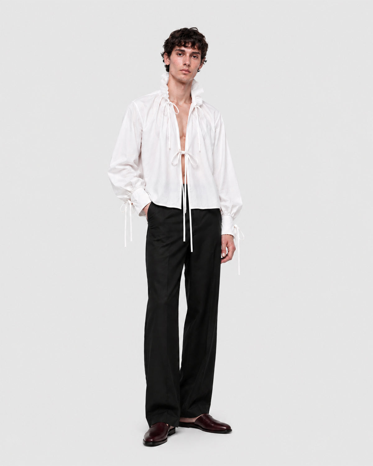 POPLINE SHIRT WITH RUFFLED COLLAR