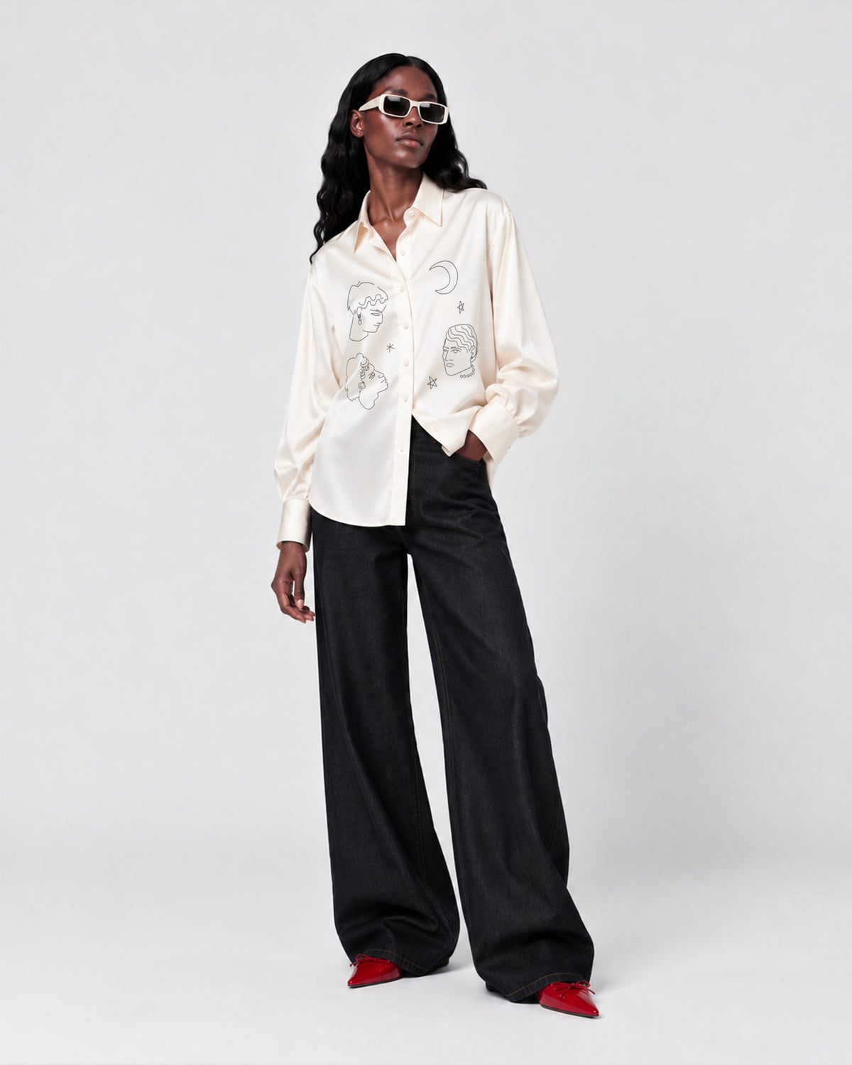 SILK SATIN SHIRT WITH PRINT