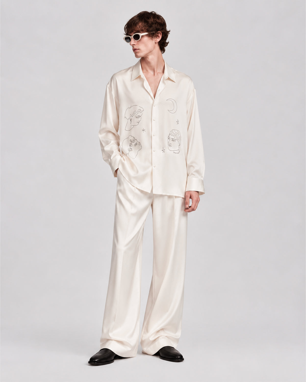 SILK SATIN SHIRT WITH PRINT