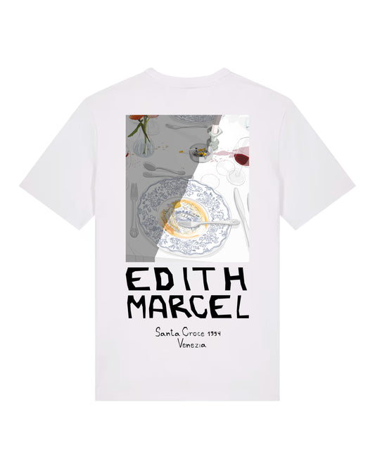 "Dinner table" white t-shirt