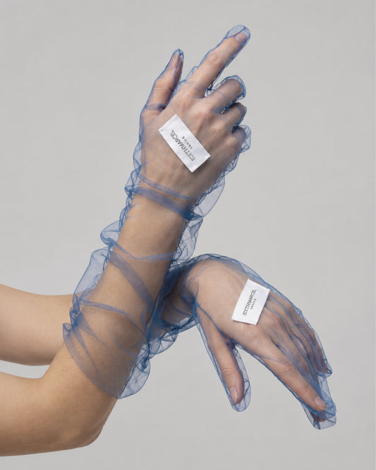 GUANTI CORTI IN TULLE BLU