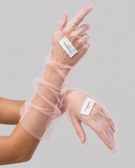 GUANTI CORTI IN TULLE ROSA