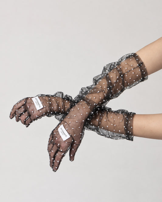 GUANTI LUNGHI IN TULLE A POIS
