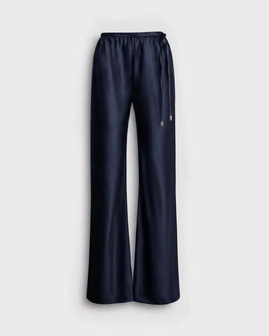 MIDNIGHT BLUE SATIN BOOTCUT TROUSERS