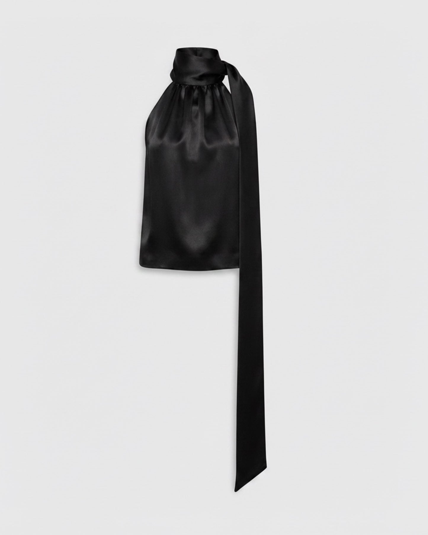 BLACK VISCOSE SATIN HALTER TOP