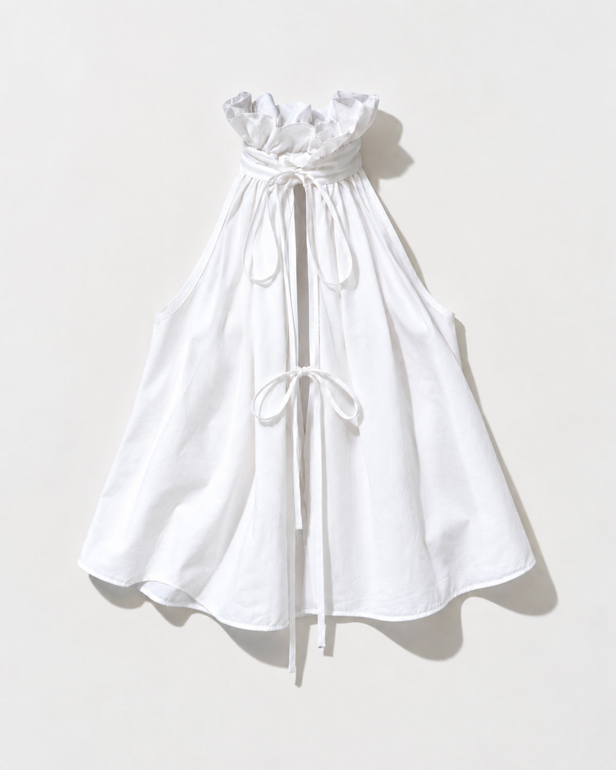 HALTER NECK POPLINE TOP WITH RUFFLED COLLAR