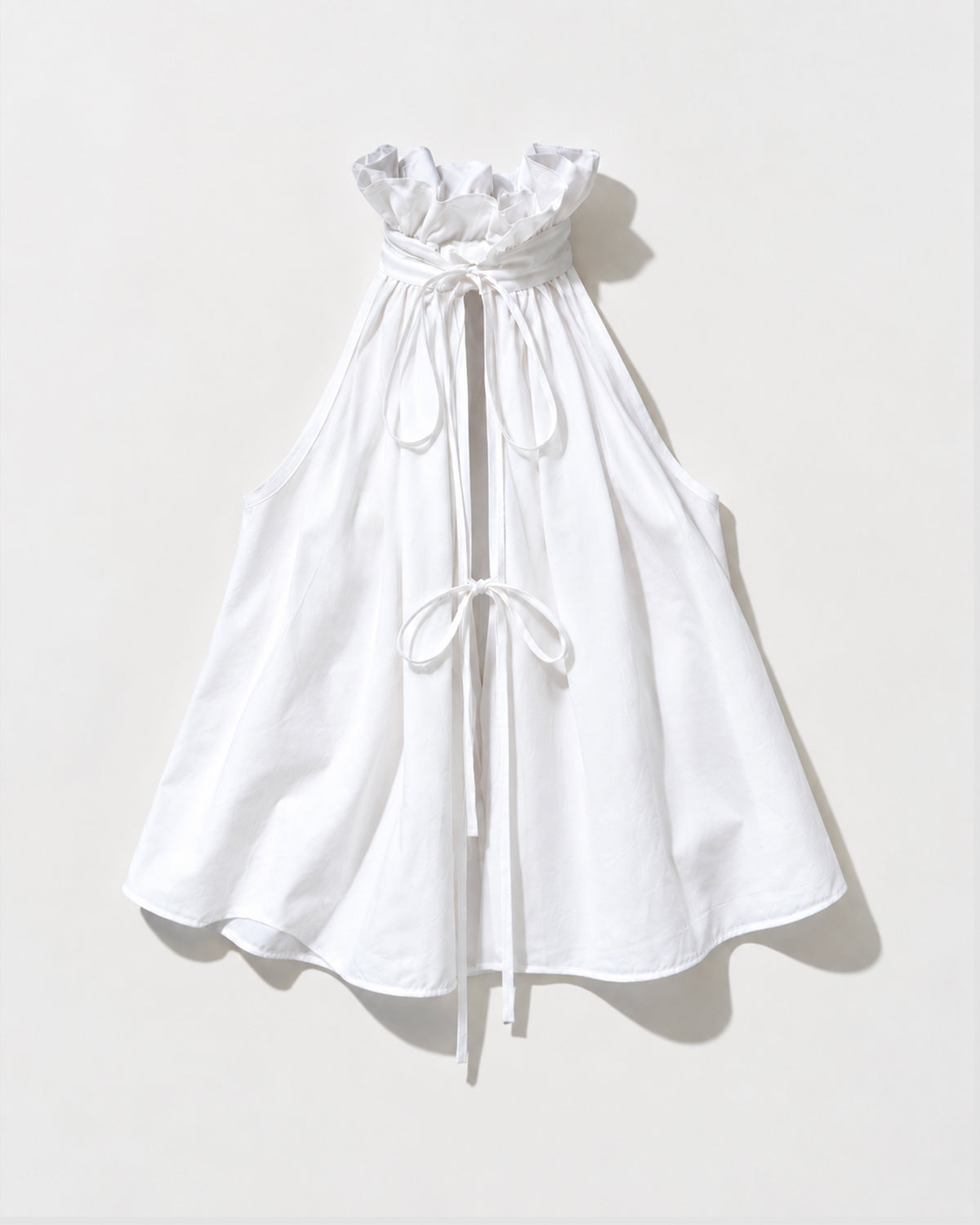 HALTER NECK POPLINE TOP WITH RUFFLED COLLAR