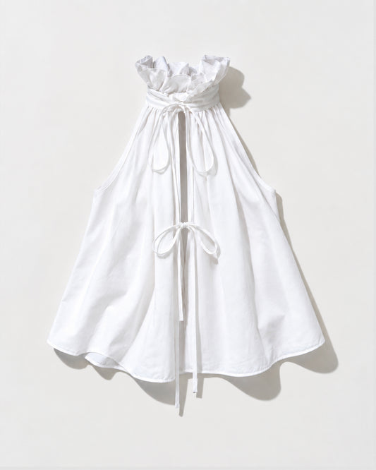 HALTER NECK POPLINE TOP WITH RUFFLED COLLAR
