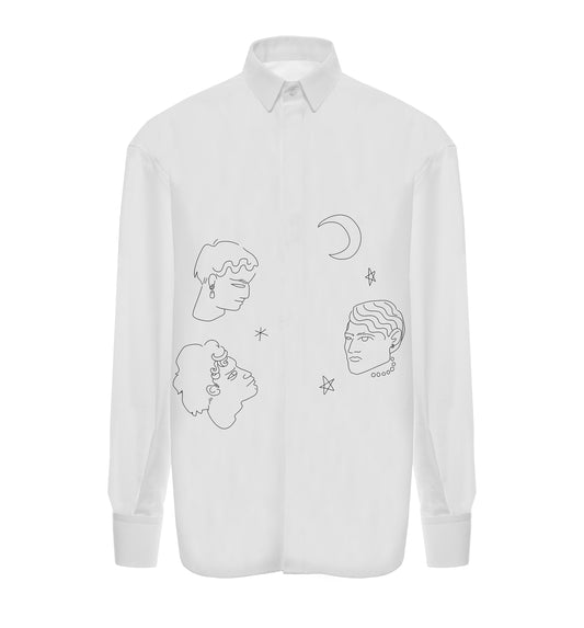 Boyfriend style popline shirt with face